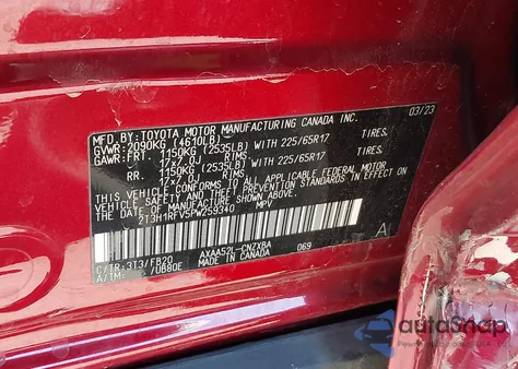 2023 Toyota Rav4 Le из США, поврежденный, VIN 2T3H1RFV5PW259340